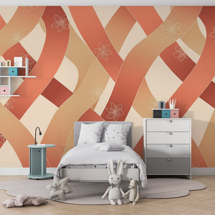 Papier peint chambre bébé | Rubans colorés et fleurs délicates sur fond doux
