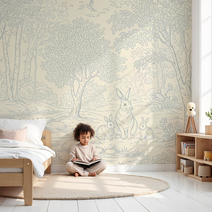 **Tapete fürs Babyzimmer | Friedliche Hasenszene in der Natur**