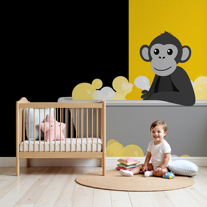 Papel de parede quarto bebê | Забавна маймуна в пълна с мехурчета вана
