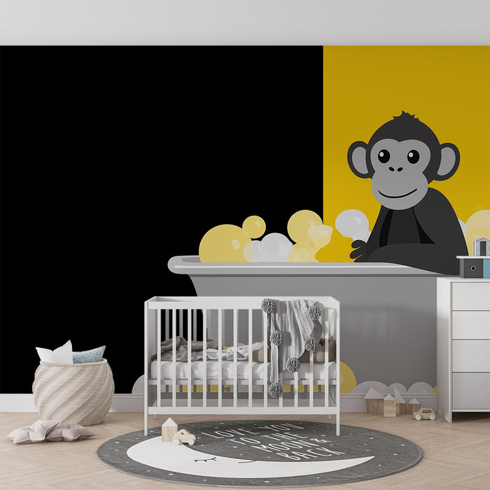 Papel de parede quarto bebê | Забавна маймуна в пълна с мехурчета вана