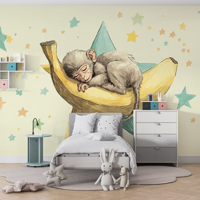 Barntapet | Sovande apa på en stjärnig banan