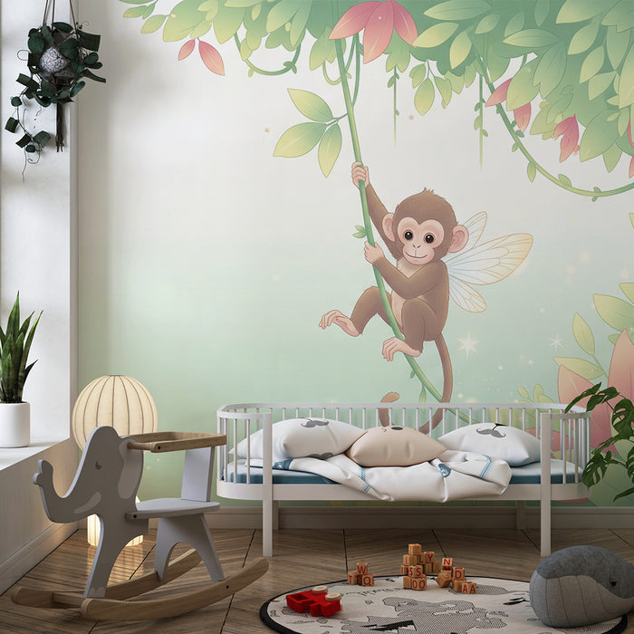 Papel de parede quarto bebê | Ατραπός πουλί με φτερά σε μαγικό κήπο