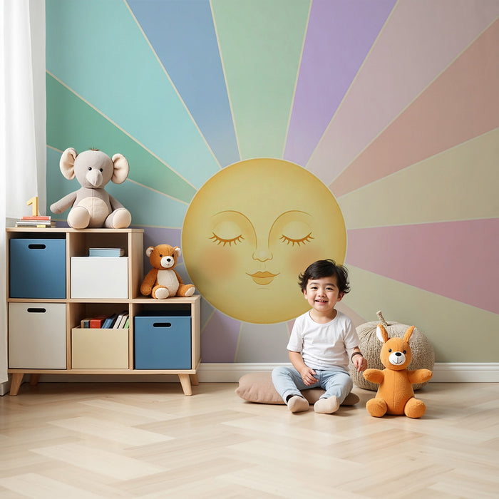 Nursery Wallpaper | Smiling Sun and Pastel Rays