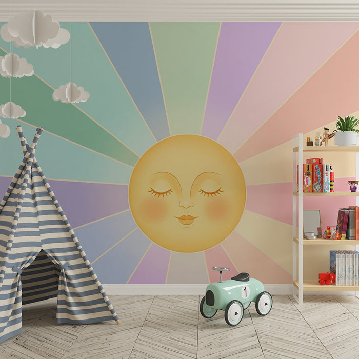 Nursery Wallpaper | Smiling Sun and Pastel Rays
