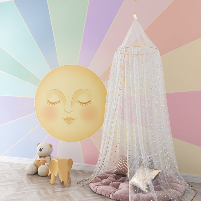 Nursery Wallpaper | Smiling Sun and Pastel Rays