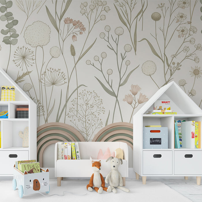 Papier peint chambre bébé | Soubassement  avec arches et fleurs