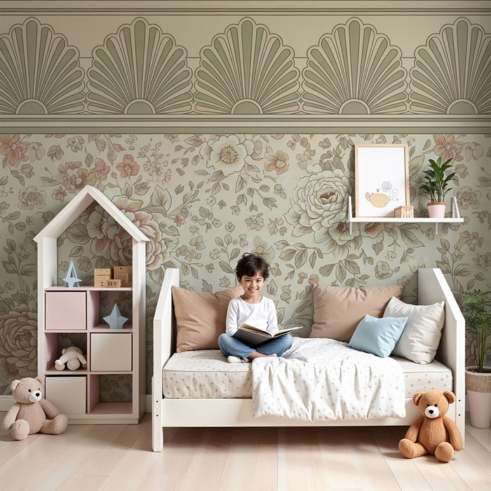 Baby's room wallpaper | Floral wainscoting