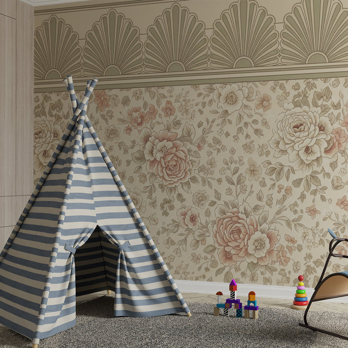Baby's room wallpaper | Floral wainscoting