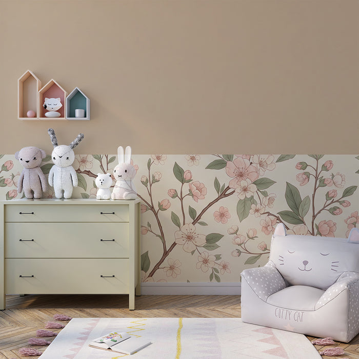 Tapeten fürs Babyzimmer | Blumenbordüre und beige Wand