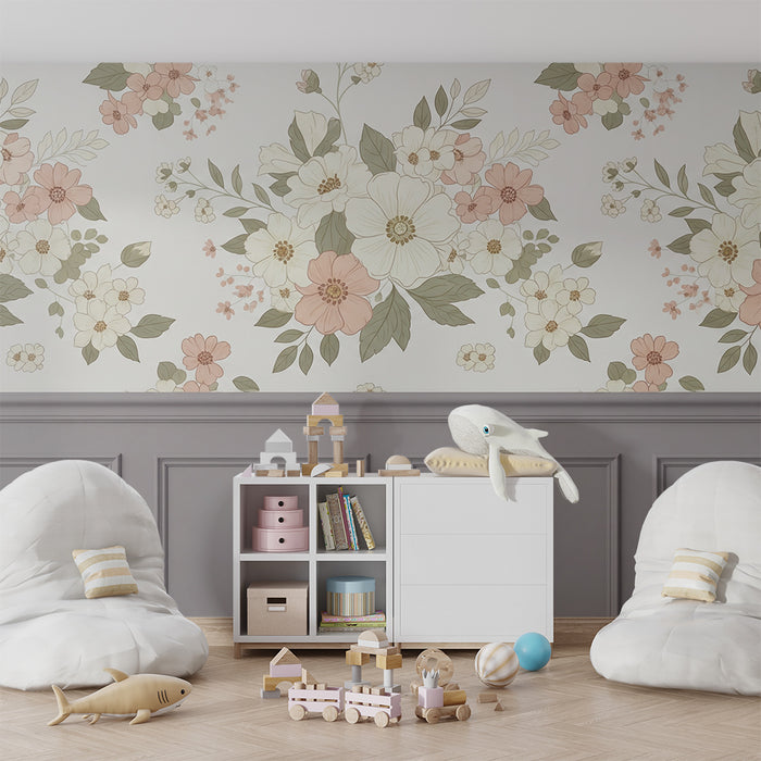 Babykamer behang | Plinten, lijsten en bloemen