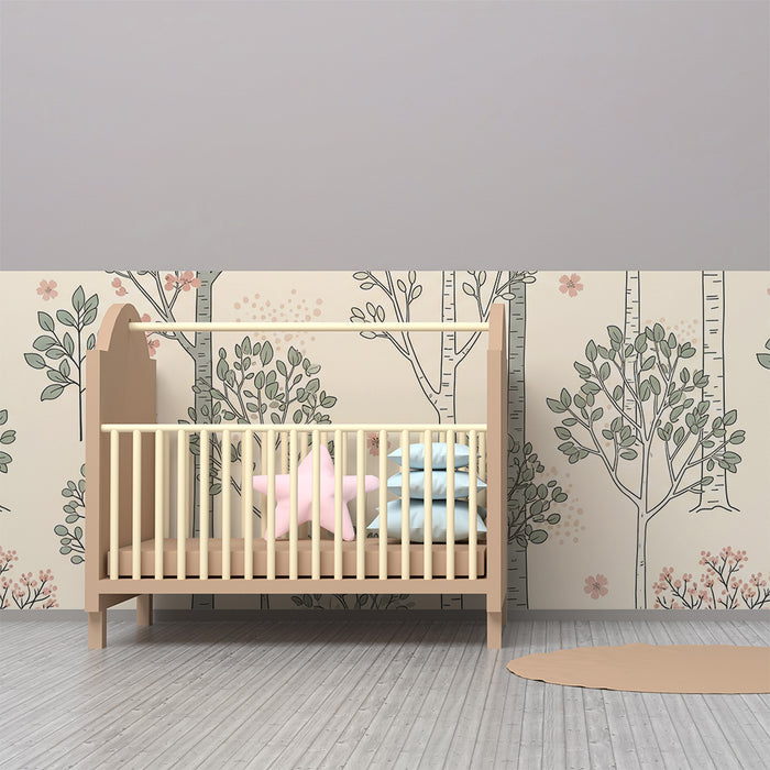 Papier peint chambre bébé | Soubassement  petite forêt douce