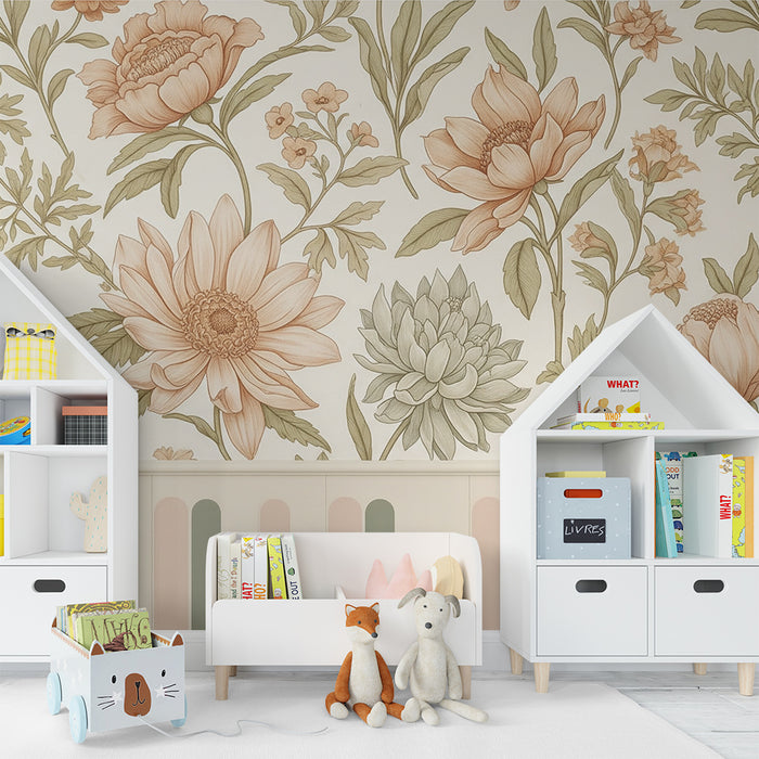 Papier peint chambre bébé | Soubassement vintage avec fleurs