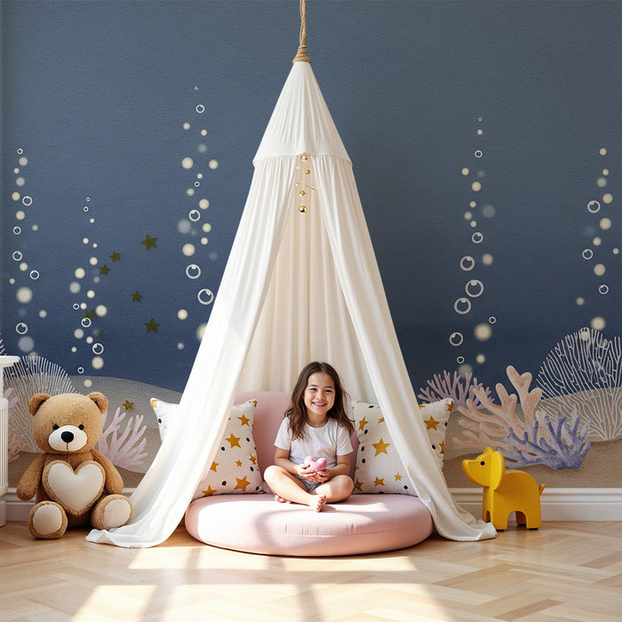 Tapeta dětského pokoje | Uklidňující ponorka s korály a bublinami