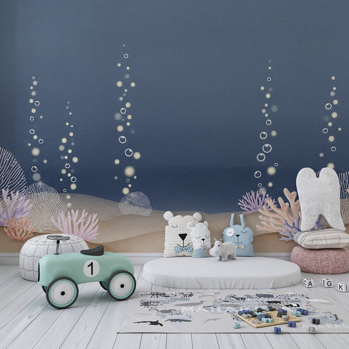 Tapeta dětského pokoje | Uklidňující ponorka s korály a bublinami