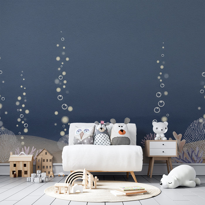 Tapeta dětského pokoje | Uklidňující ponorka s korály a bublinami
