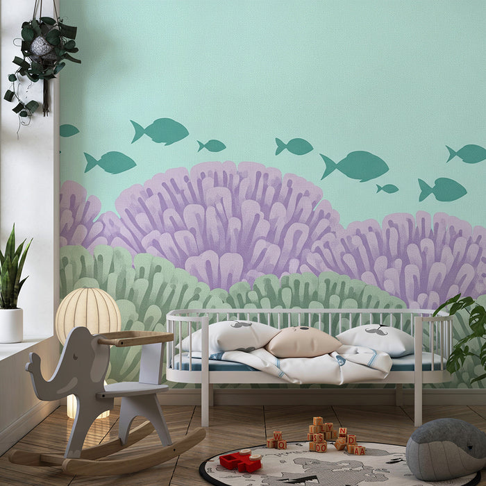 Babykamer behang | Onderzeeër met kleurrijke koralen en vissen