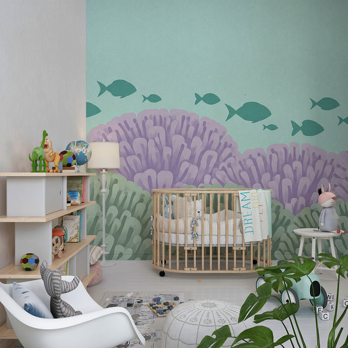 Babykamer behang | Onderzeeër met kleurrijke koralen en vissen