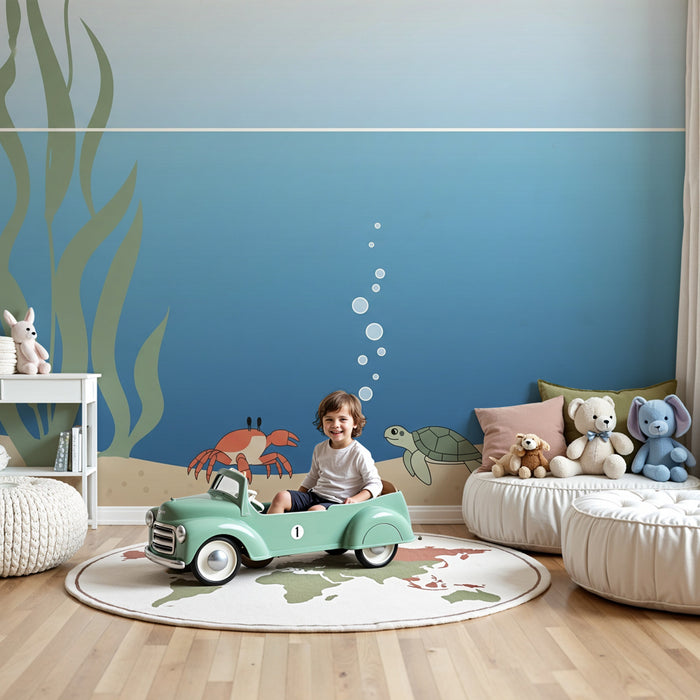 Babykamer behang | Onderzeeër met krabben en schildpadden