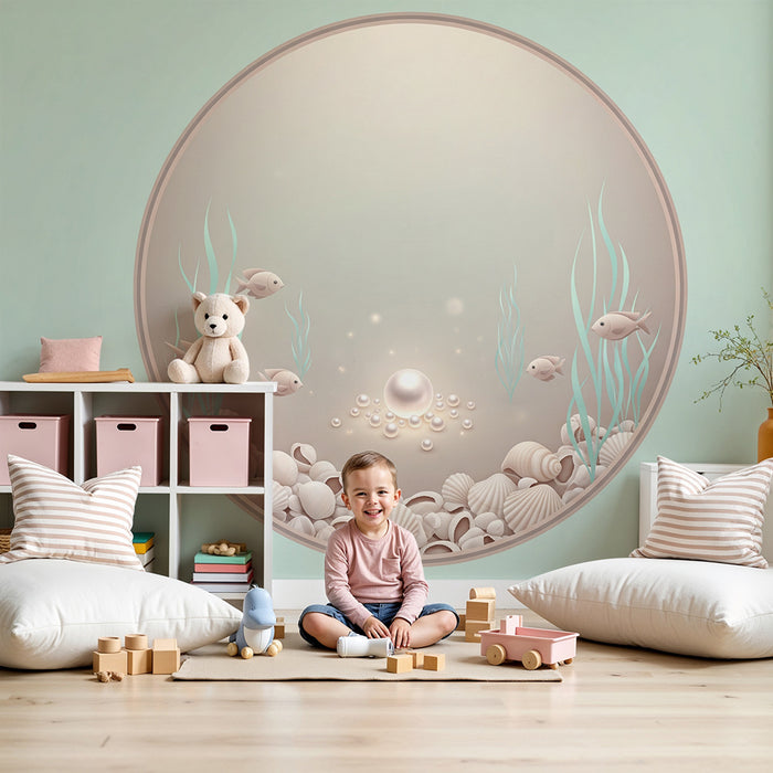 Papier peint chambre bébé | Sous-marin paisible avec coquillages et poissons