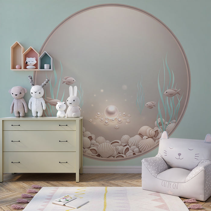 Papier peint chambre bébé | Sous-marin paisible avec coquillages et poissons