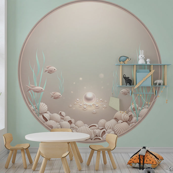 Papier peint chambre bébé | Sous-marin paisible avec coquillages et poissons