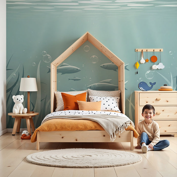 Papel de parede para quarto de bebé | Submarino tranquilo com peixes e algas