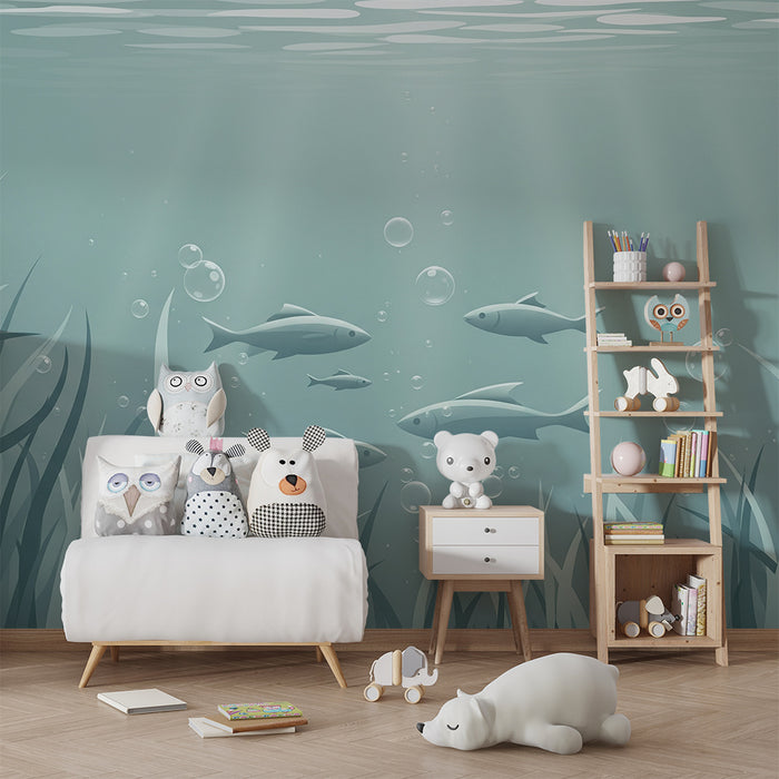 Papel de parede para quarto de bebé | Submarino tranquilo com peixes e algas