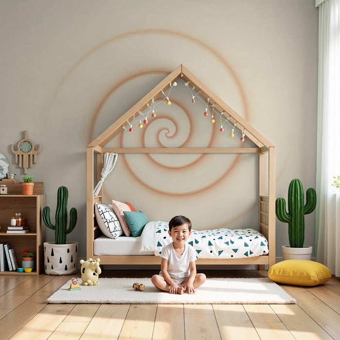 Papier peint chambre bébé | Spirale douce et apaisante dans des tons crème