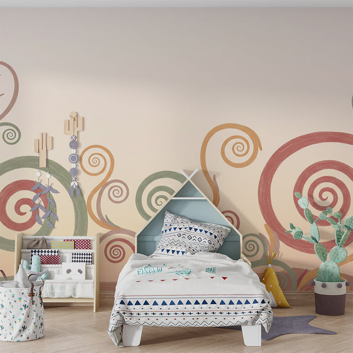 Børneværelse tapet | Farverige og bløde spiraler for en beroligende stemning