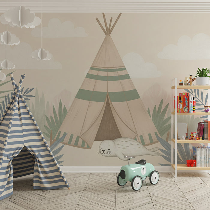 Tapet barnerom | Telt og sovende sel i naturen
