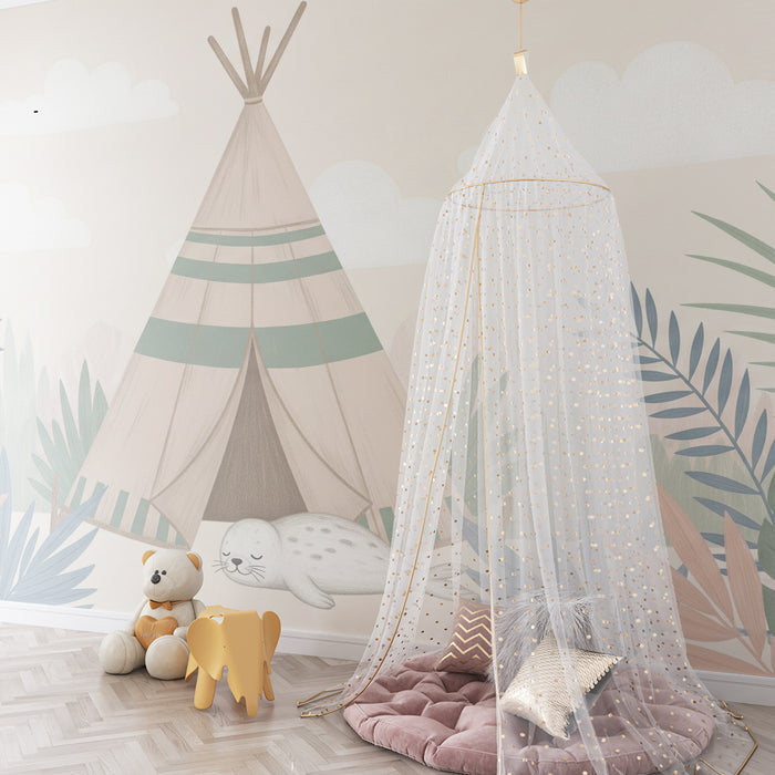Tapet barnerom | Telt og sovende sel i naturen