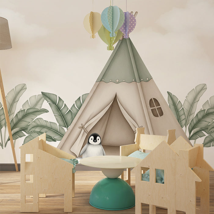 Tapet barnerom | Telt og pingvin i jungelen