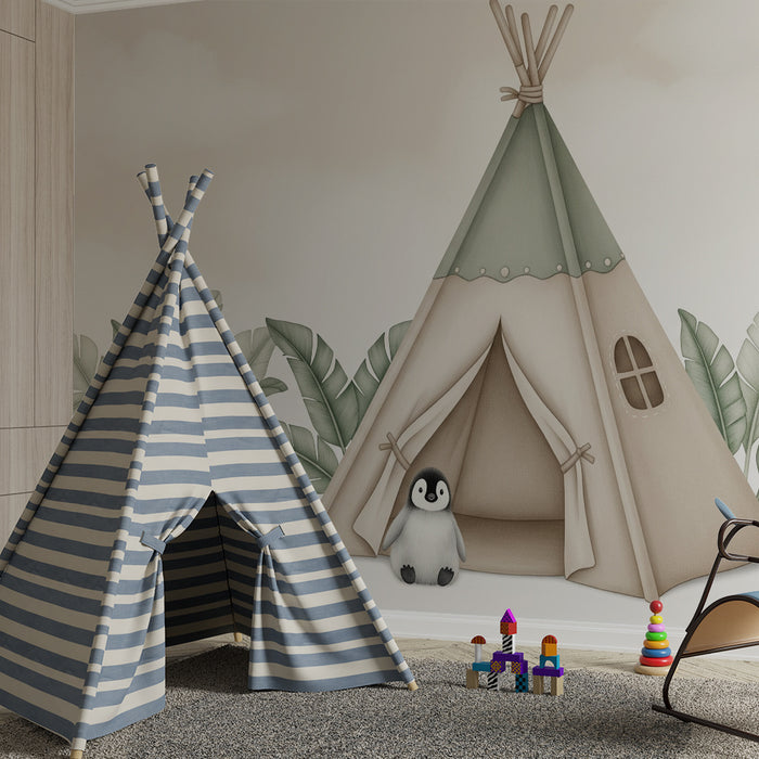 Tapet barnerom | Telt og pingvin i jungelen