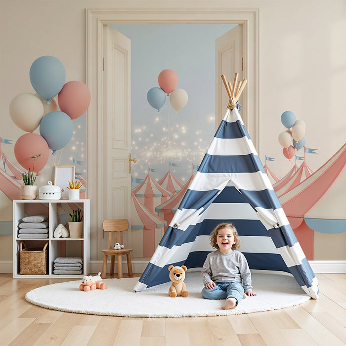 Papier peint chambre bébé | Tentes de cirque colorées avec ballons festifs