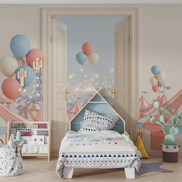 Papier peint chambre bébé | Tentes de cirque colorées avec ballons festifs