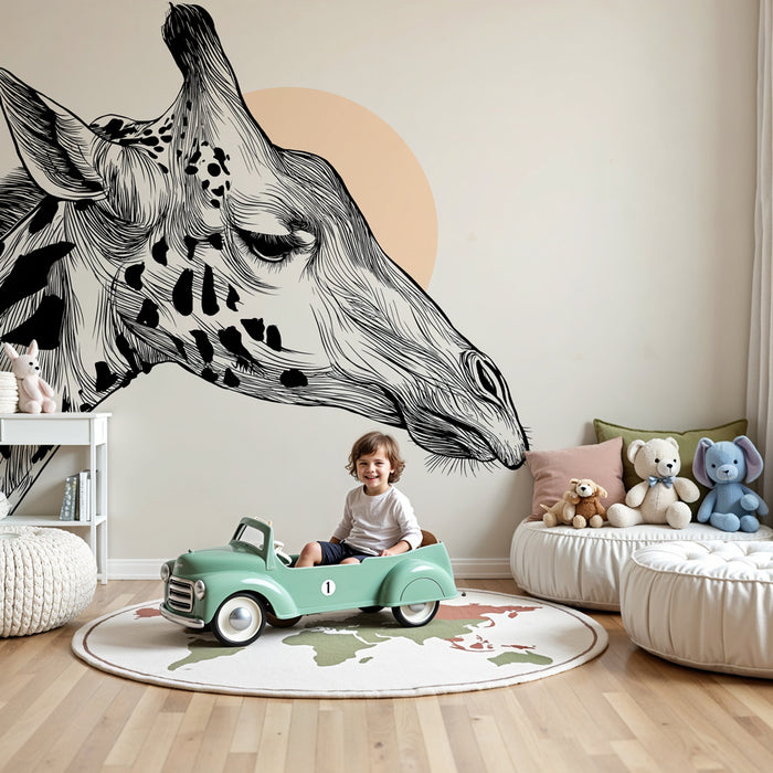 Papel de parede quarto bebê | Cabeça de girafa elegante