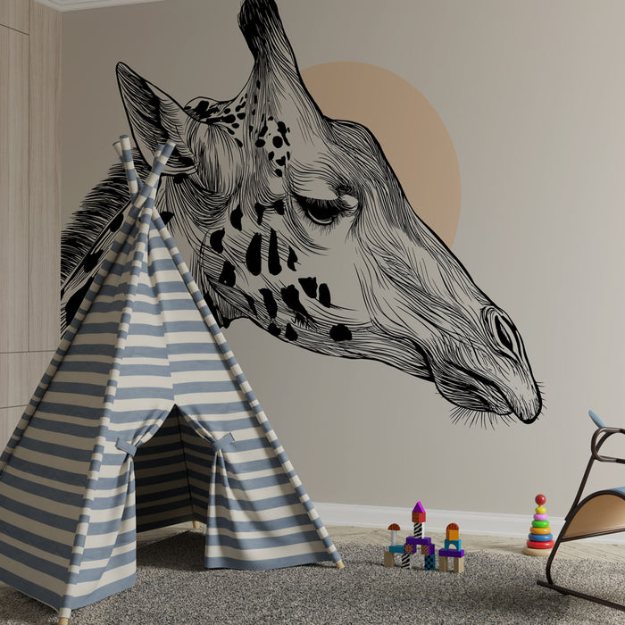 Papel de parede quarto bebê | Cabeça de girafa elegante