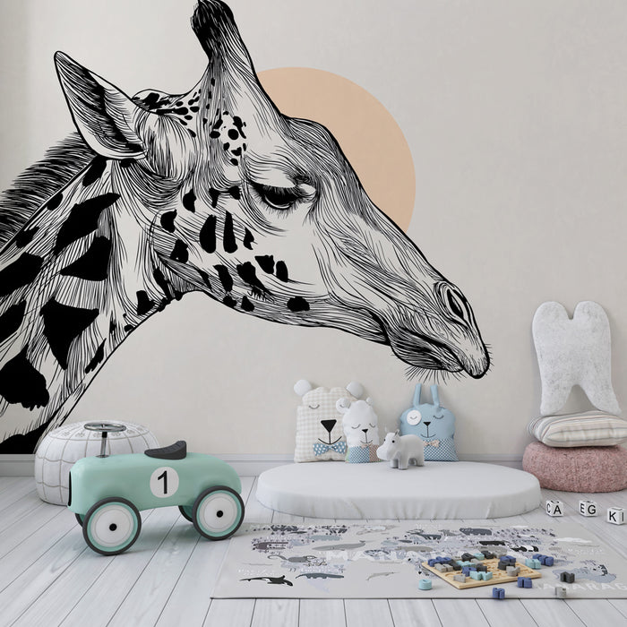 Papel de parede quarto bebê | Cabeça de girafa elegante