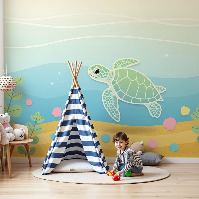 Paberi tapeet beebi tuba | Merikilpkonn ujumas värvilises ookeanis