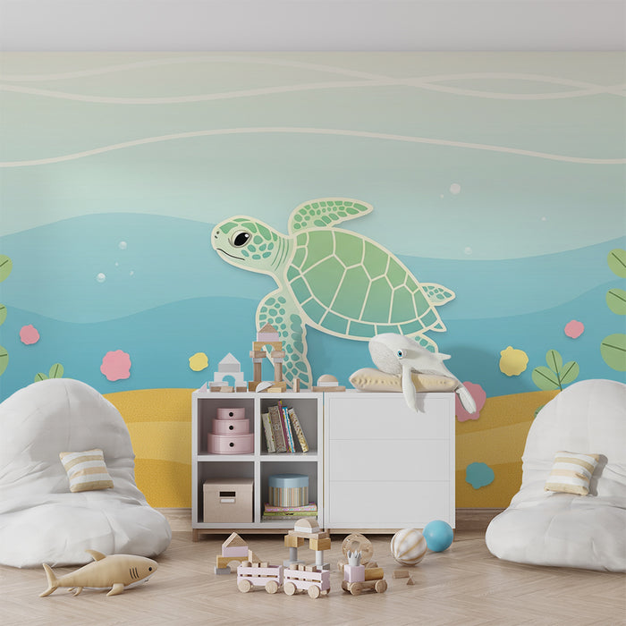 Paberi tapeet beebi tuba | Merikilpkonn ujumas värvilises ookeanis
