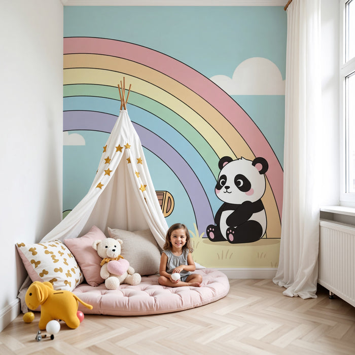 Tapeta do dětského pokoje | Želva, panda a kouzelná duha