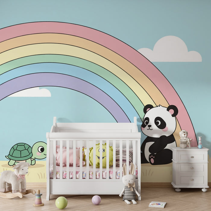 Tapeta do dětského pokoje | Želva, panda a kouzelná duha