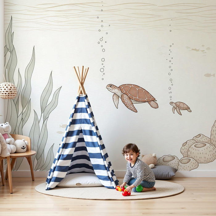 Nursery room wallpaper | Sea turtles and aquatic plants