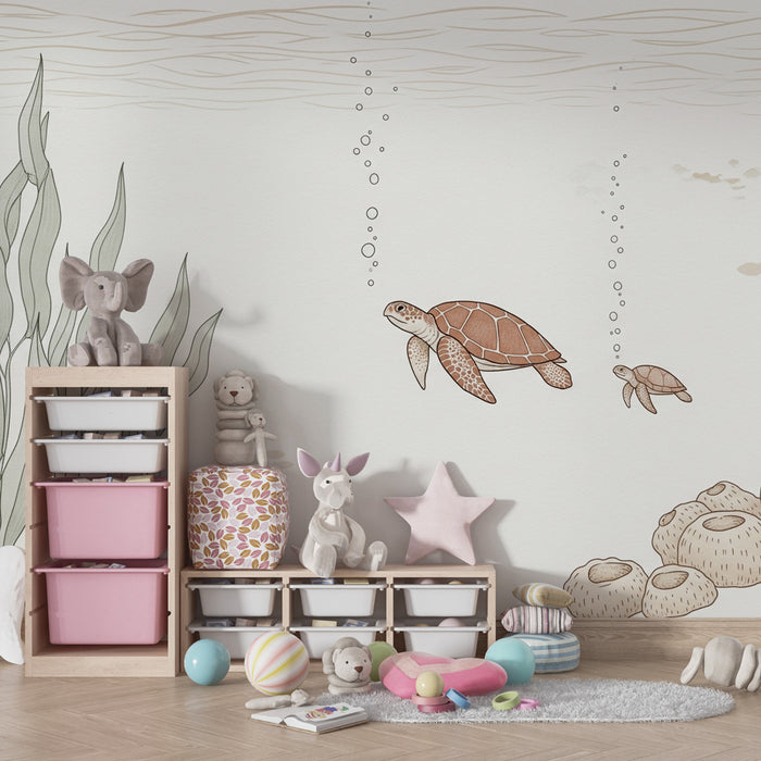 Nursery room wallpaper | Sea turtles and aquatic plants