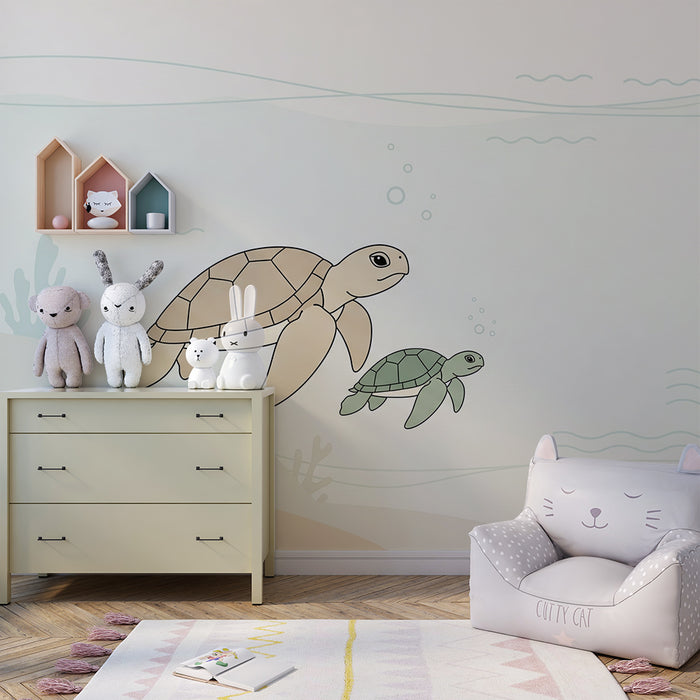 Papel de parede quarto bebê | Χελώνες που κολυμπούν ήρεμα σε γλυκό ωκεανό