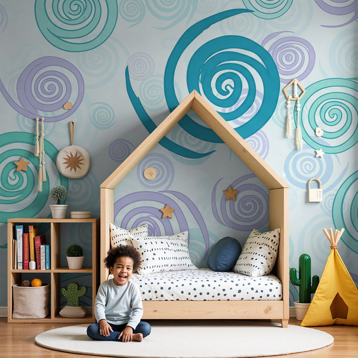 Papier peint chambre bébé | Tourbillon de couleurs douces et spirales apaisantes