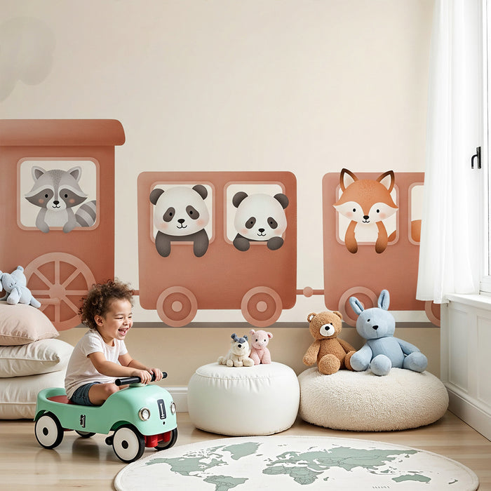 Papel de parede quarto bebê | Comboio com animais fofos