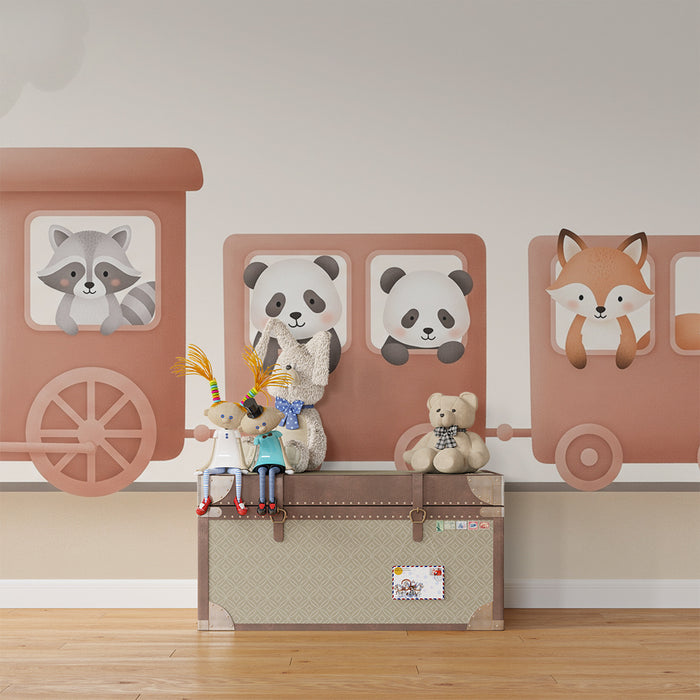 Papel de parede quarto bebê | Comboio com animais fofos