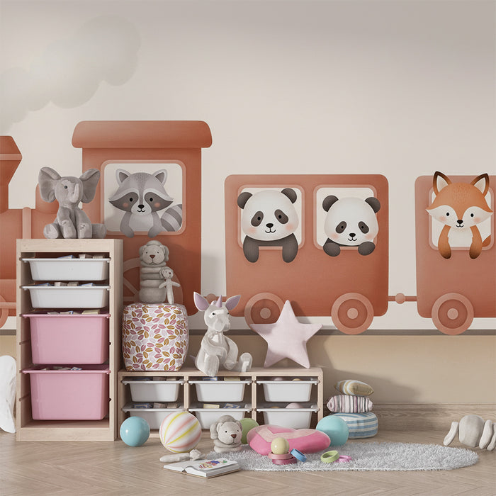 Papel de parede quarto bebê | Comboio com animais fofos