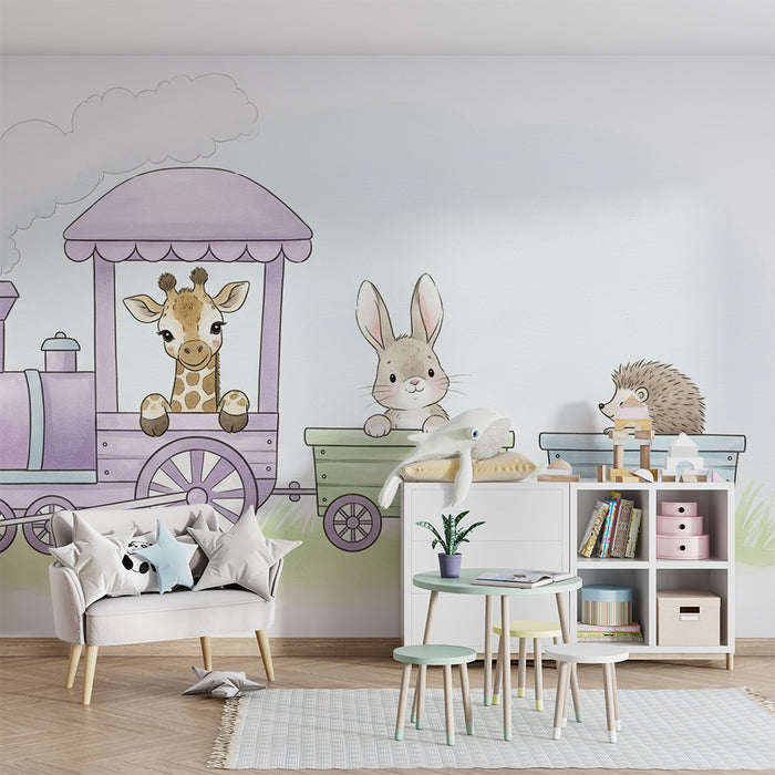 Χαρτί τοίχου για το δωμάτιο του μωρού | Τρένο με μαγικά ζωάκια